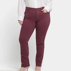 NYDJ MARILYN STRAIGHT jeans high waist size 8 dark cherry burgundy